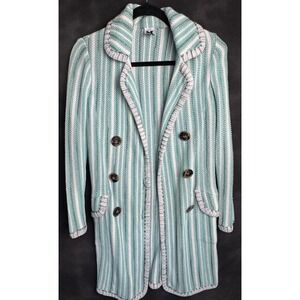 Missoni Italy Knit Cardigan Jacket Mint Green White Stripe Coat Sz 38 US 2